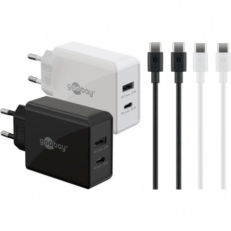 Goobay kahe laadija komplekt 30W, 2x USB-C-laadijat, 2x USB-C-kaablit