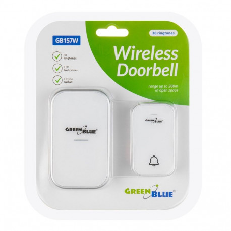 Wireless Doorbell - GreenBlue GB157 W, 38 Melodies, 200m, White