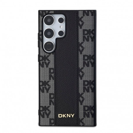 DKNY MagSafe-ümbris Samsung Galaxy S24 Ultrale, nahast ruudulise monogrammimustriga, must
