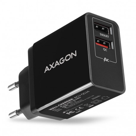 Axagon mobiilseadme laadija ACU-QS24, nutitelefonidele, AC-kiirlaadimine, siseruumides, must