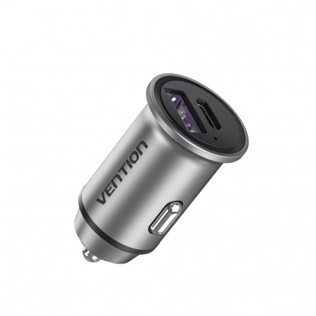 Vention autolaadija USB A+C(18/20), kahe pordiga, mini stiilis, alumiiniumsulamist, hall