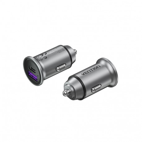Vention Two-Port USB A+A(30+30) Car Charger Gray Mini Style Aluminium Alloy Type