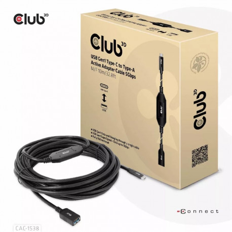 CLUB3D USB Gen1 Type-C–Type-A aktiivne adapterkaabel 5Gbps M/F 10m/32.8ft