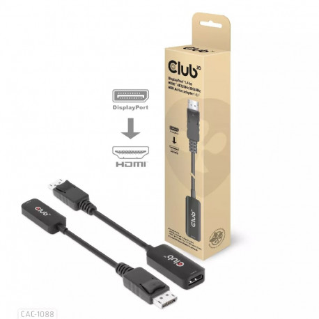 CLUB3D aktiivne adapter DisplayPort1.4–HDMI 4K120Hz/8K60Hz HDR M/F