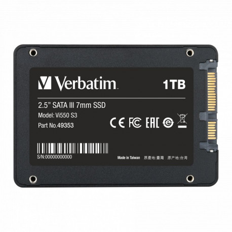 Kõvaketas SSD 1TB Verbatim Vi550 S3 2.5" 7mm SATA 6Gb/s R560MB/as Wr535MB/s 3D-NAND Phison-controlle