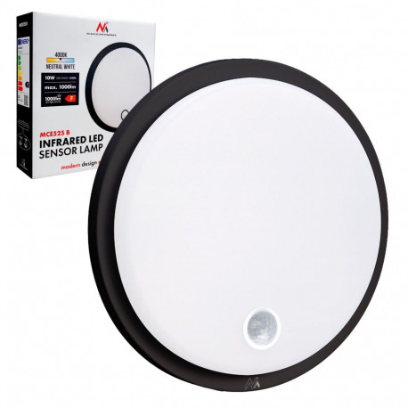 LED lamp liikumisanduriga Maclean, PIR-andur, must, 10W, IP65, 1000lm, neutraalne valgus, MCE525 B