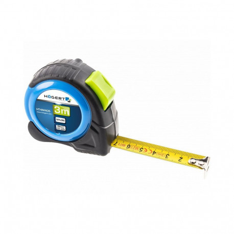 Hogert HT4M405 tape measure, 3m, 16mm, class II, nylon coated, double-sided scale, auto lock, belt c