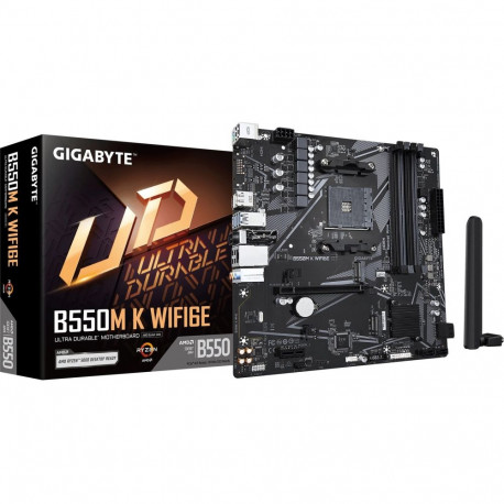 GIGABYTE B550M K WIFI6E Motherboard - AMD Ryzen 5000 CPUs  up to 4733MHz DDR4  1xPCIe 4.0 + 1xPCIe 3