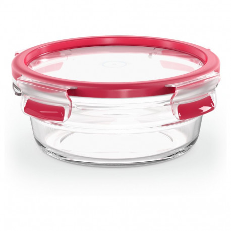 Emsa klaasist säilituskarp N10403 Clip & Close ümmargune 0.6L, läbipaistev/punane