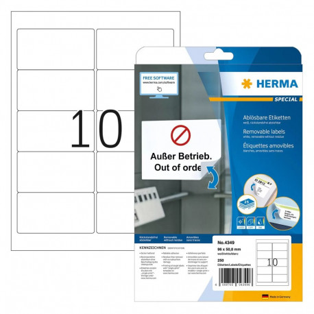 "HERMA Adressetiketten A4 weiß 96x50,8 mm Papier 250 St."