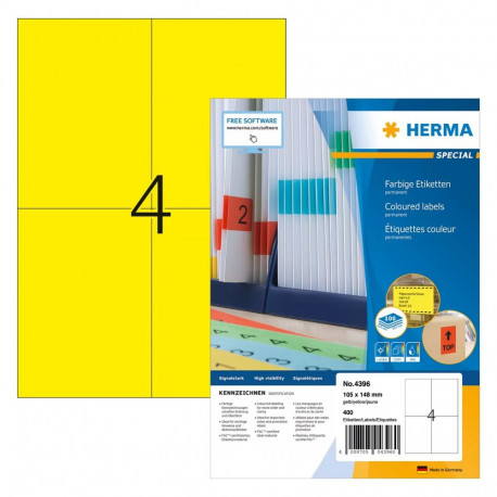 "HERMA Etiketten A4 gelb 105x148 mm Papier matt 400 St."