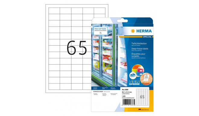 HERMA sügavkülmasildid A4 38,1x21,2mm paber 1625tk, valge