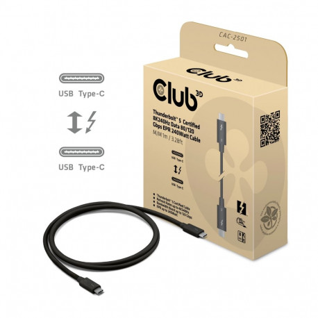 CLUB3D kaabel Thunderbolt™ 5 sertifitseeritud 8K240Hz andmeside 80/120 Gbps EPR 240W M/M 1m / 3.28ft
