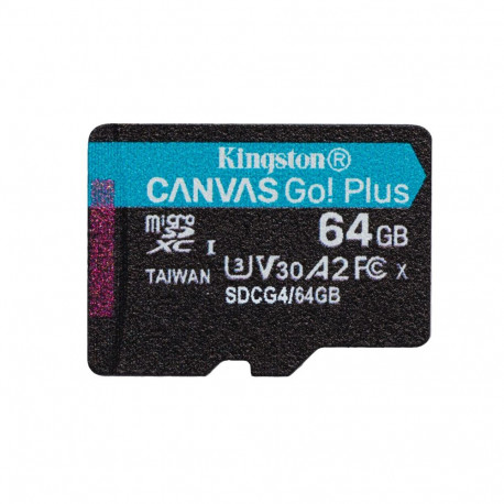 Kingston Technology microSDXC-mälukaart Canvas Go Plus Gen4 64GB 200R A2 U3 üksikpakend ilma ADP-ta