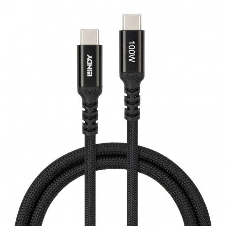 USB Cable - Lindy 32025 USB 2.0 USB-C to USB-C Cable, 0.5m, 100W, Black