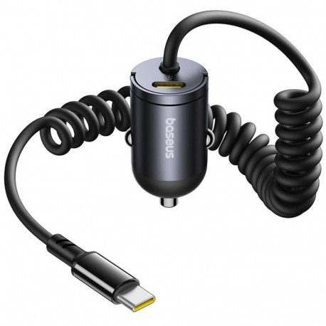 Baseus charger USB-C car charger with a built-in 30W USB-C spiral cable - black USB-C car charger wi