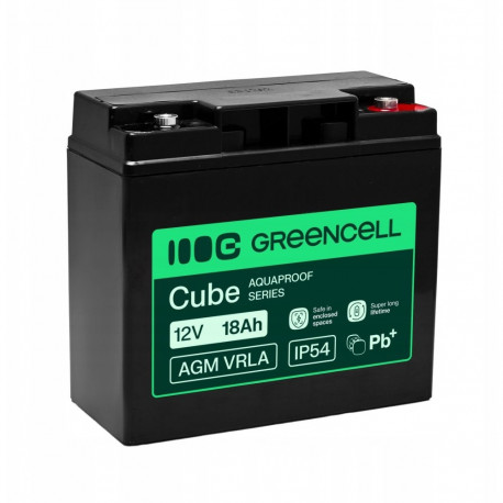 Greencell AGM VRLA 12V 18Ah maintenance-free battery for cash registers  toys  cameras (181x77x167mm