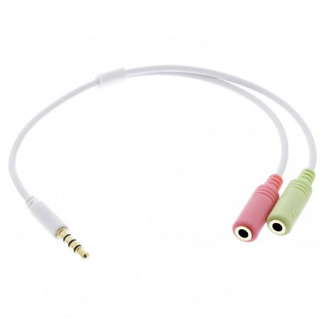 "INLINE Audio Headset Adapterkabel 3.5mm Klinke Stecker 4pol. an 2x 3.5mm Klinke Buchse weiss 0.15m"