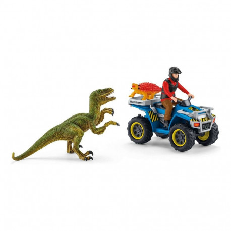 Schleich Dinosaurs mängukomplekt 41466, põgenemine kvadiga velociraptori eest