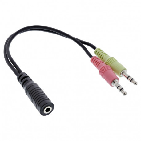 INLINE audio-peakomplekti adapterkaabel 2x 3.5mm pistikut 3.5mm 4-kontaktilise pesaga OMTP 0.15m