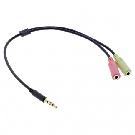Peakomplekti adapterkaabel 3.5mm pistikust 2x3.5mm pesasse, 1m, must