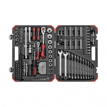 red padrunvõtmete komplekt 1/4" + 1/2", 232-osaline 2 ümberlülitatava põrkmehhanismiga, punane/must