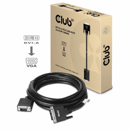 CLUB3D DVI-A–VGA-kaabel M/M 3m/9.8ft 28 AWG, must