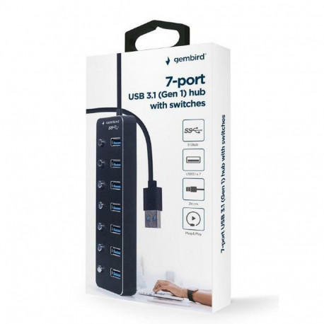 Gembird UHB-U3P7P-01 USB 3.1 Powered 7-Port Hub with Switches