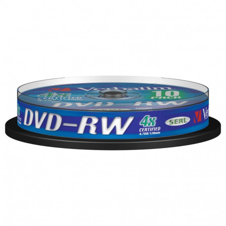 "1x10 Verbatim DVD-RW 4,7GB 4x Speed, matt silver Cakebox"