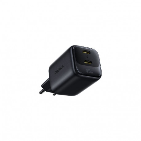 Seinakontaktiga kiirlaadija EnerFill FE22 45 W, 2xUSB-C, QC, PD, koos 1 m pika USB-C-kaabliga, must