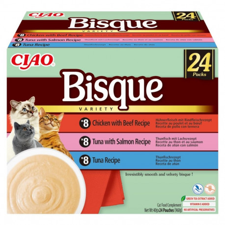 INABA Ciao Bisque kassimaiused, kreemjas supp tuunikala, kana, veise- ja lõhega 24x40g