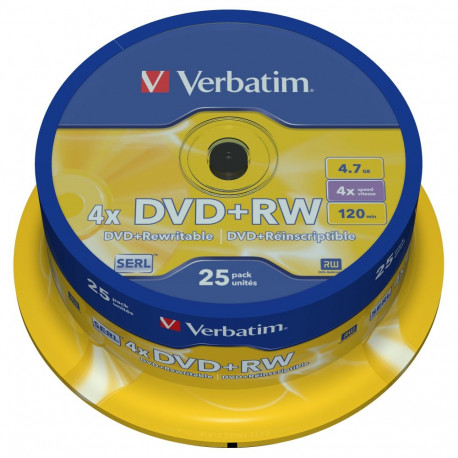 "1x25 Verbatim DVD+RW 4,7GB 4x Speed, matt silver"