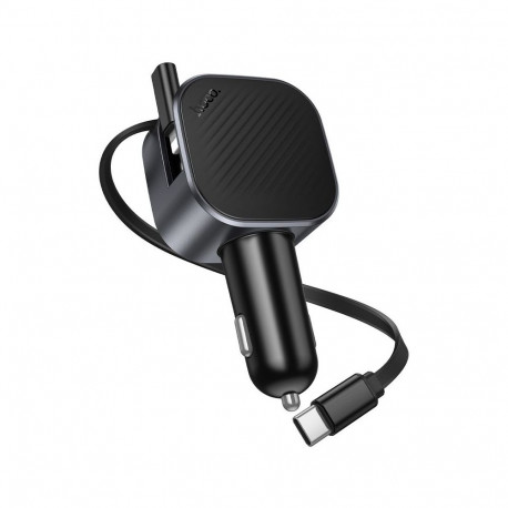Car charger Hoco USB A + USB C PD QC3.0 45W with retractable cable USB C Z68 black