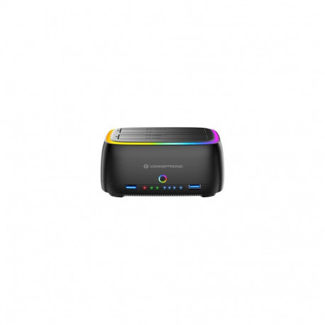 Conceptronic DONN36B Dual-bay RGB Hard Drive Docking Station, for 2.5/3.5-Inch HDD SSD, 2 x USB A, S