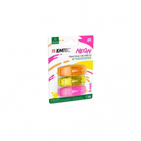 Emtec C410 Neon USB flash drive 8 GB USB Type-A 2.0 Orange, Pink, Yellow