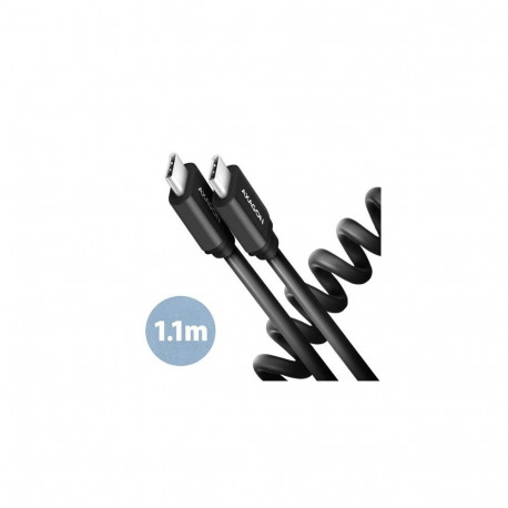 Axagon Data and charging USB 2.0 cable 1.1 m long. PD 60W, 3A. Black twisted. USB cable USB C 0.48 G