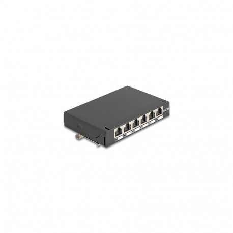 DeLOCK Mini Desktop Patch Panel RJ45 jack 6 port Cat.6A shielded black - for mounting on a table, wa