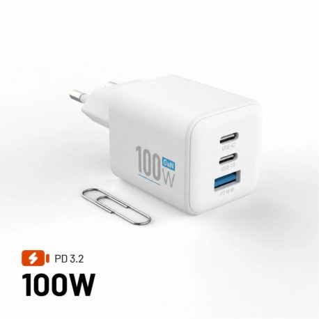 fixed GaN Network Charger Mini with 2xUSB-C and USB output, PD support, 100 W, white | FIXCG100M-2C1