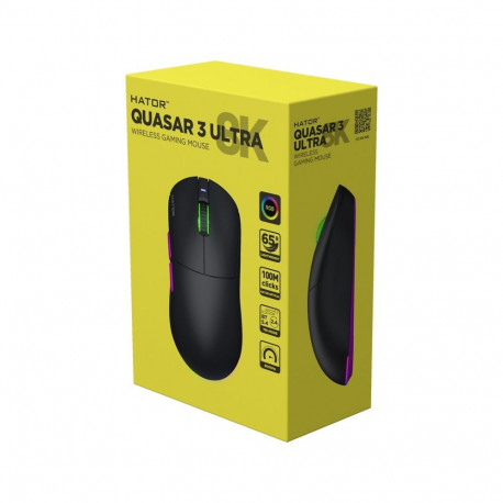 HATOR Quasar 3 Ultra 8K+8K Wireless Gaming Mouse, 2.4 GHz + Bluetooth + USB, Optical 100M Switches, 