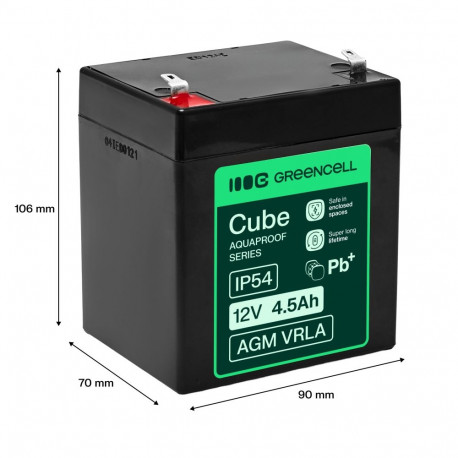Greencell AGM VRLA 12V 4.5Ah maintenance-free battery for cash registers  toys  cameras (90x70x106mm