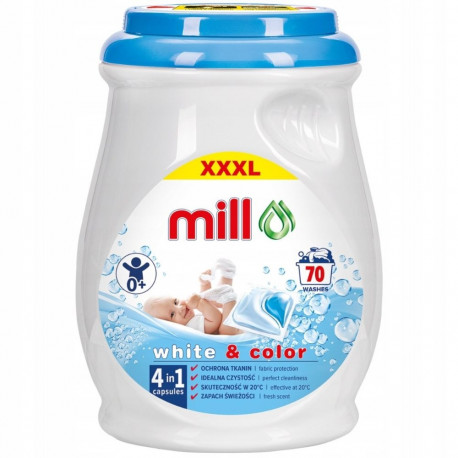 MILL BABY pesukapslid valgele ja värvilisele pesule 70 kapslit 3K.S