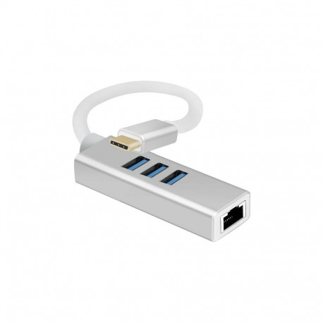 Helos USB-jaotur USB 3.1 Type-CSt. /3x USB+RJ45 Gigabit Ethernet premium, hõbedane