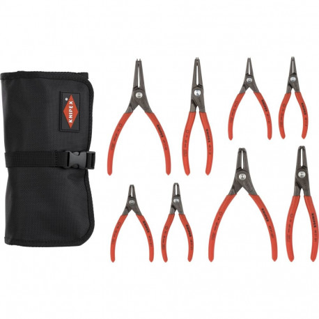 Sicherungsringzangen-Set Ø 10 - 60mm, 8-teilig (rot, 4x gerade Spitzen, 4x 90° Spitzen, in Rolltasch