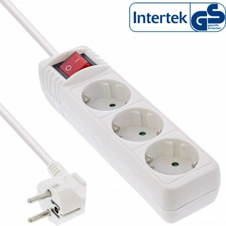 InLine Socket strip  3-way earth contact CEE 7/3  with switch  white  3m