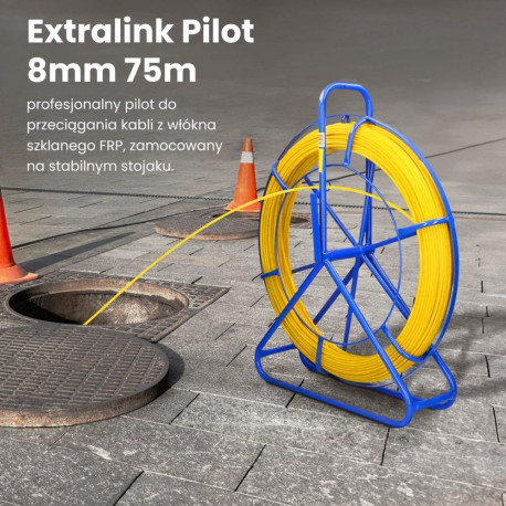 Extralink Pilot 8mm 75m | Pilot do przeciągania kabli | włókno szklane FRP, śr. 8mm, dł. 75m, żółty 