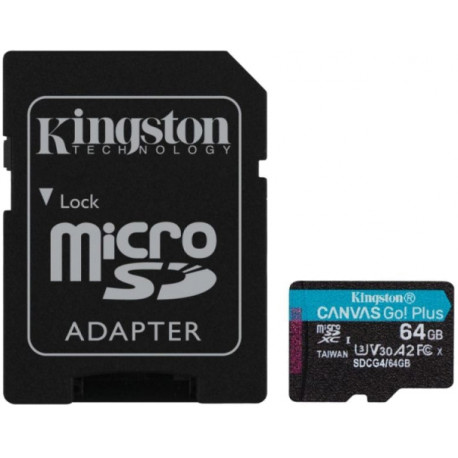 Kingston mälukaart microSDXC 64GB C10 V30 + adapter