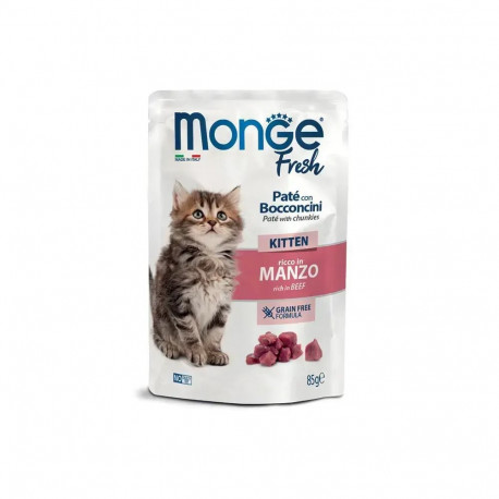 Monge Cat Fresh Pouch Kitten Pate with Chunkies Rich in Beef 85 g