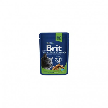Brit Premium Chicken Slices Sterilised 100 g — complete wet food for sterilised cats with chicken