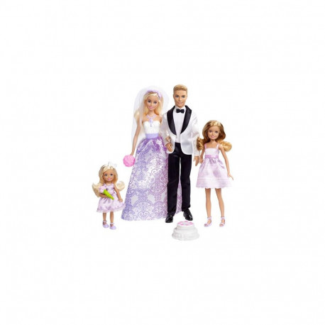 Barbie Wedding Gift Set with 4 Dolls & 5 Accessories, Bridal Party with Bouquets & Cake
