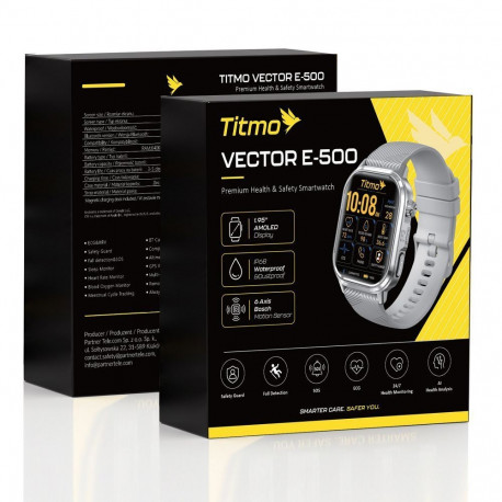 Smartwatch TITMO Vector E-500 (AMOLED, ECG, GPS, Safety mode, fall detection, bluetooth call) silver